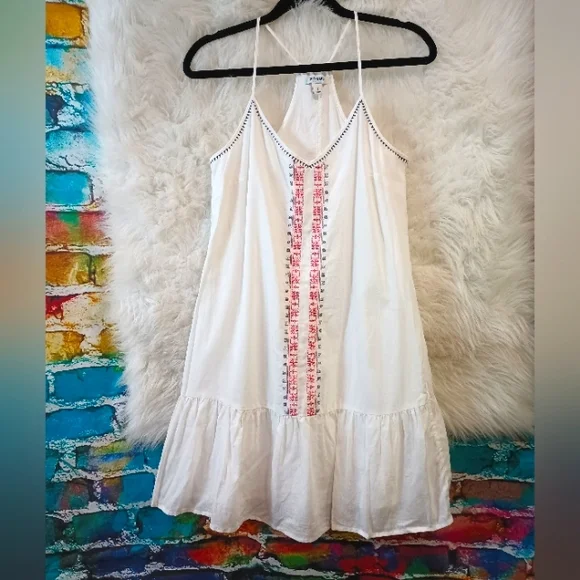 Old Navy White Red and Navy Blue Spaghetti Strap Linen Dress Size S - Picture 2 of 9